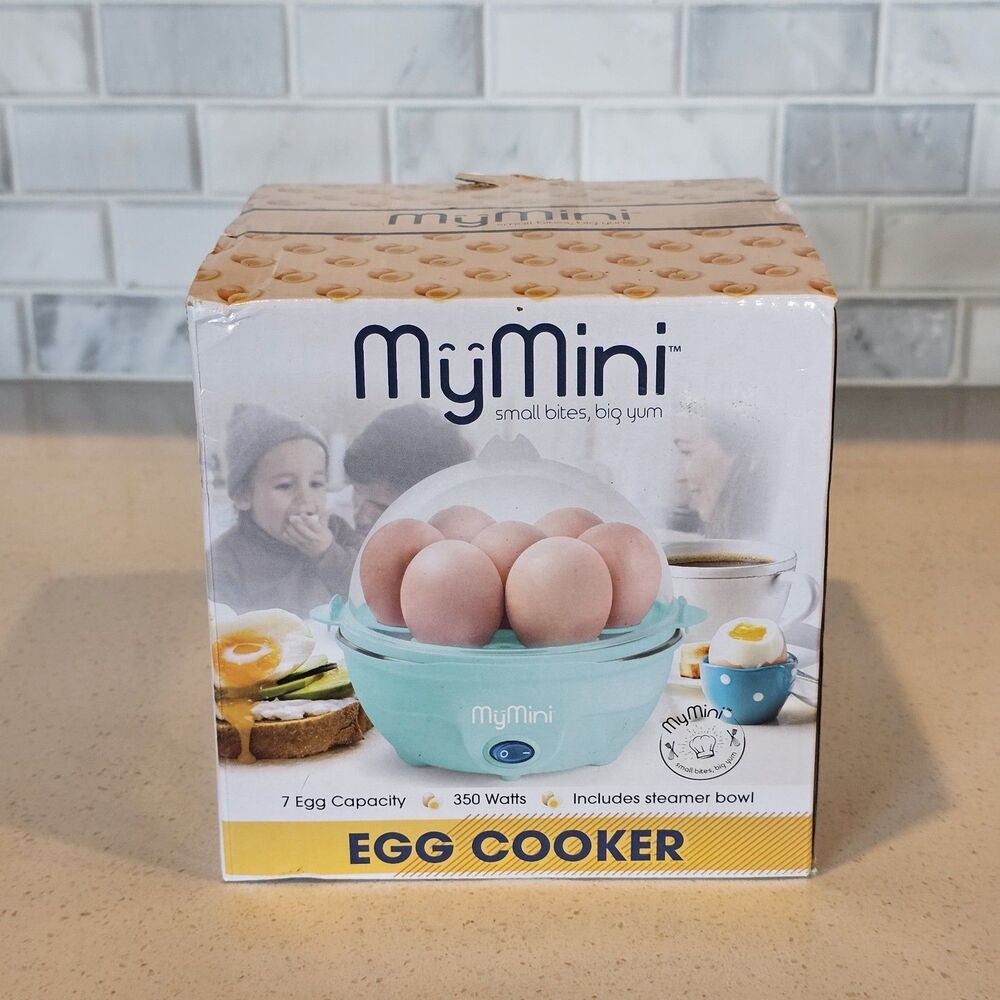 Nostalgia MyMini Premium 7-Egg Capacity Cooker Compact Design White & Teal
